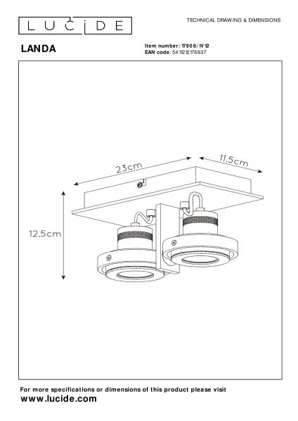 Lucide LANDA - Ceiling spotlight - LED Dim to warm - GU10 - 2x5W 2200K/3000K - Satin Chrome - technical